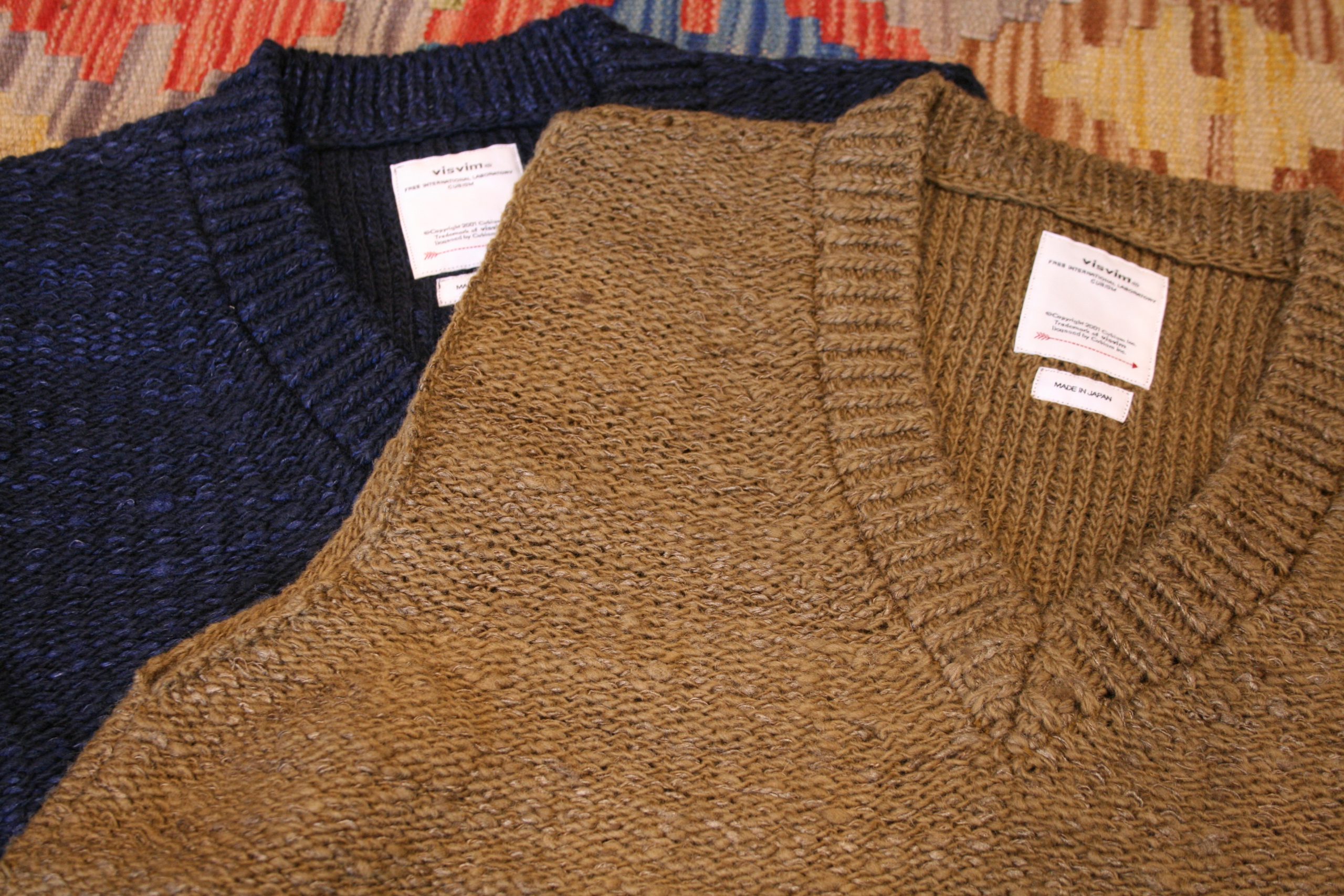 ピンク・ブルー visvim TUSSAR SILK V-NECK VEST ニットベスト